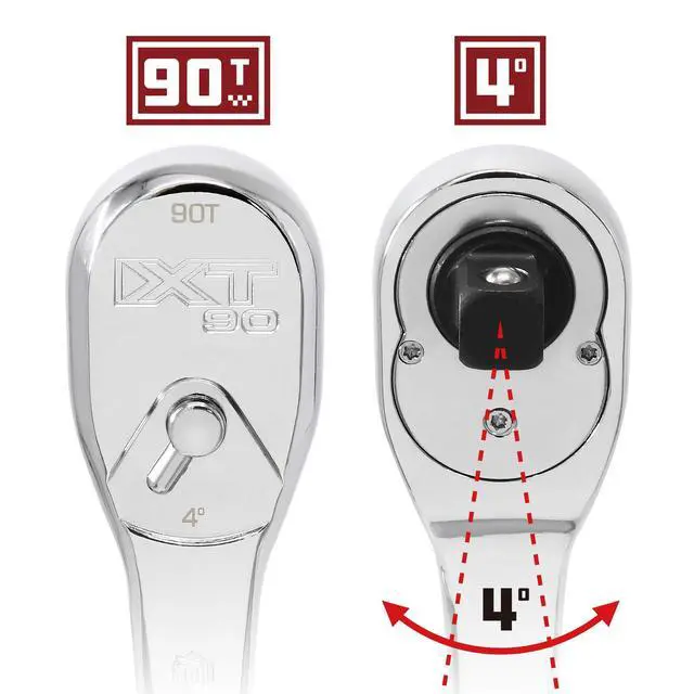 Alt view image 2 of 6 - Powerbuilt 1/2" Drive XT90 90 Tooth Professional Ratchet, Seal-Head Ratchet, Full-Polish, Long Handle - 649939, Silver