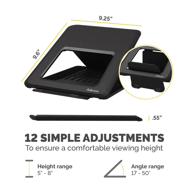 Alt view image 4 of 7 - Breyta Laptop Stand for the Home and Office, 12 Height Adjustments, 15" Monitor Size- Black