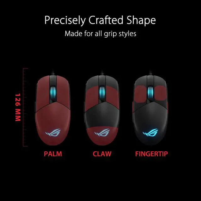Alt view image 2 of 7 - ASUS ROG Strix Impact III Gaming Mouse, Semi-Ambidextrous, Wired, Lightweight, 12000 DPI Sensor, 5 programmable Buttons, Replaceable switches, Paracord Cable, FPS Gaming Mouse, Black