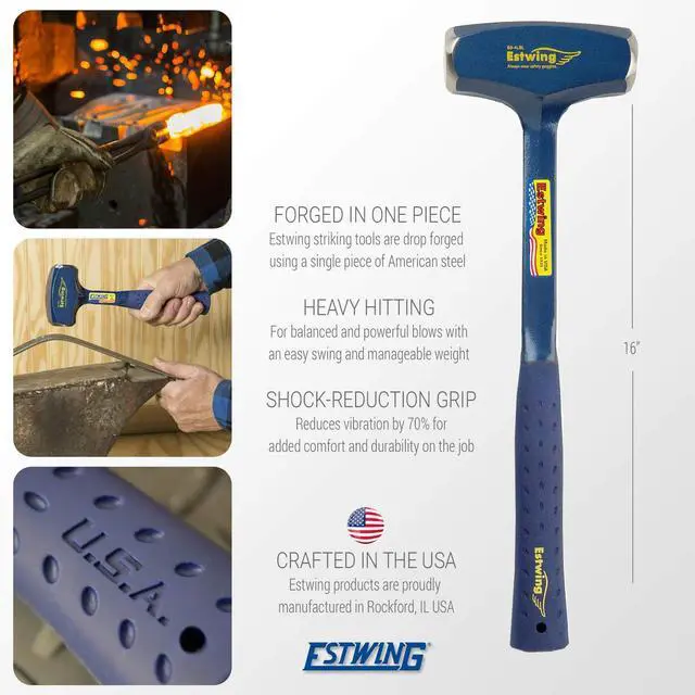 Alt view image 2 of 7 - ESTWING BIG BLUE Drilling/Crack Hammer - 4-Pound Long Handle Sledge with Forged Steel Construction & Shock Reduction Grip - B3-4LBL