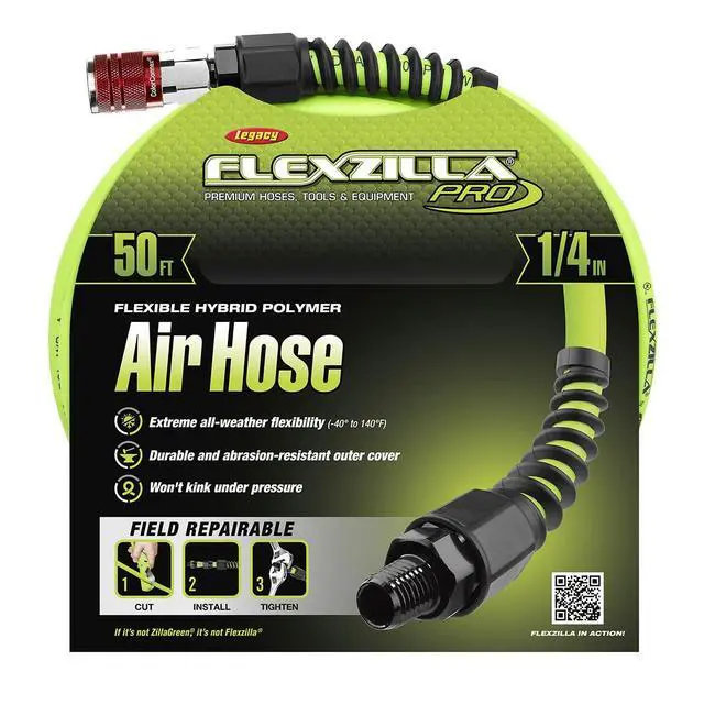 Alt view image 11 of 16 - FLEXZILLA HFZP1450YW2-D Flexzilla Pro Air Hose 1/4in x 50ft w/ ColorConnex Coupler Plug Type D Red