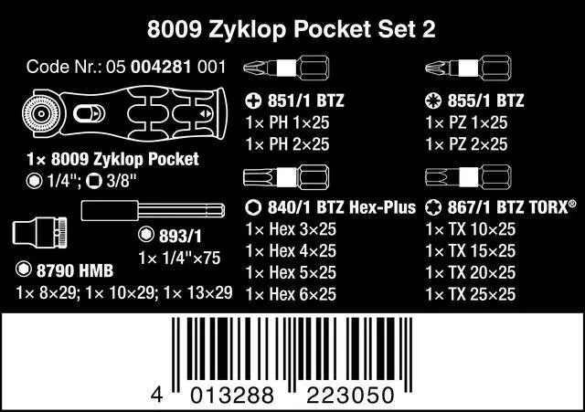 Alt view image 2 of 7 - Wera 05004281001 8009 Zyklop Pocket Set 2, Ratchet set, 18 pieces