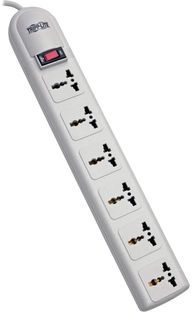 Main image of TRIPP LITE SUPER6OMNI Surge Strip 250V German, France Plug 6 Universal Outlets 6 feet Cord 750J