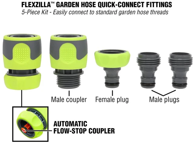 Alt view image 2 of 7 - Flexzilla Garden Hose Quick-Connect Fittings, 5-Piece Coupler & Plug Kit