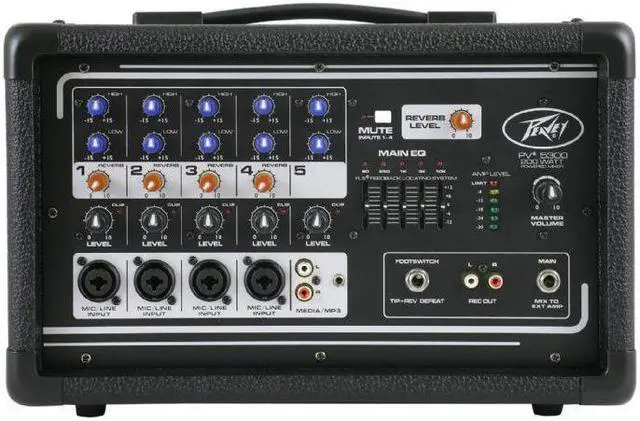 Main image of All-in-one powered mixer providing up to four combination XLR & 1/4-in inputs using premium mic prea