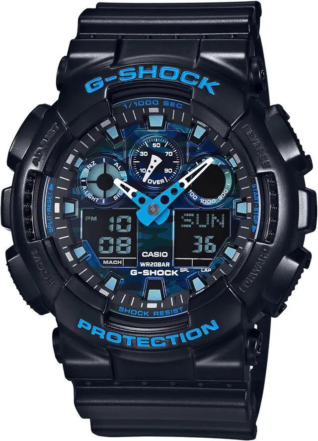 Alt view image 2 of 10 - Casio G-Shock Black and Blue Ana-Digi Sports Watch GA100CB-1A