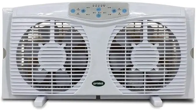 Main image of Optimus F-5286 8 Reversible Twin Window Fan with Thermostat