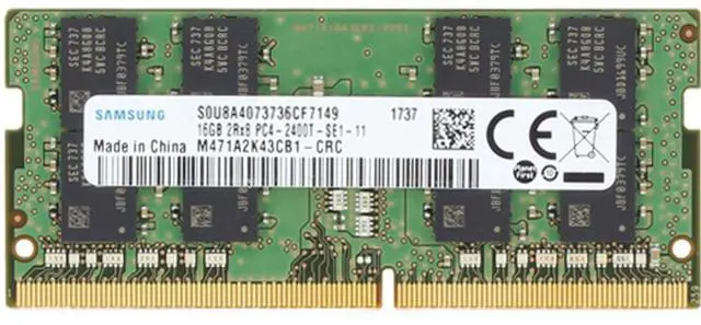 Alt view image 2 of 6 - Samsung 16GB 2Rx8 PC4-2400 UnBuffered SODIMM (M471A2K43CB1-CRC-OSTK)