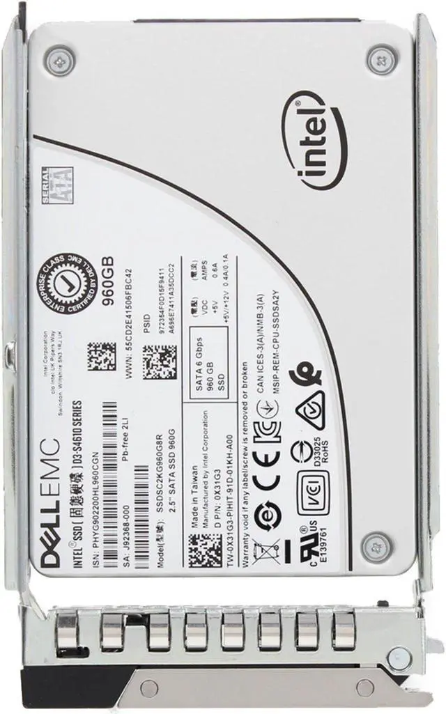 Alt view image 5 of 5 - Dell 960GB 6Gbps SATA MU TLC 7mm 2.5 SSD S4610 CPO (X31G3) -CO3
