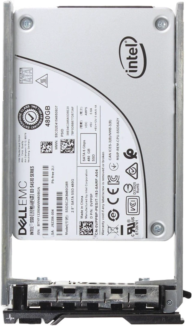 Alt view image 5 of 5 - VPP5P-CP1 Dell 480GB 6Gbps SATA RI TLC 7mm 2.5 SSD S4510 CPO