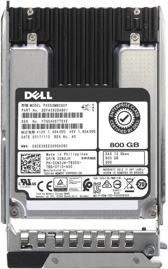 Alt view image 5 of 5 - Dell 800GB 12Gbps SAS WI MLC 2.5 SSD PX05SMB080Y CPO (CN3JH) -CO3