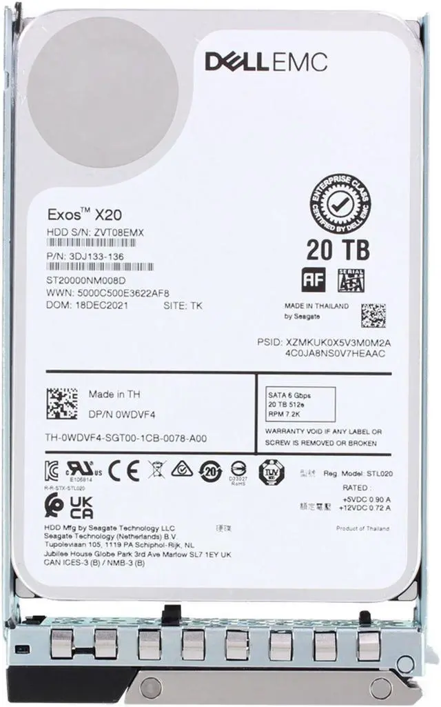 Alt view image 5 of 5 - Dell 20TB 7.2K 512e 6Gbps SATA 3.5 HDD Exos X20 (WDVF4)