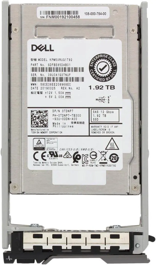 Alt view image 5 of 6 - Dell 1.92TB 12Gbps SAS RI TLC 2.5 SSD KPM5XRUG1T92 (ME4) (TDNP7)