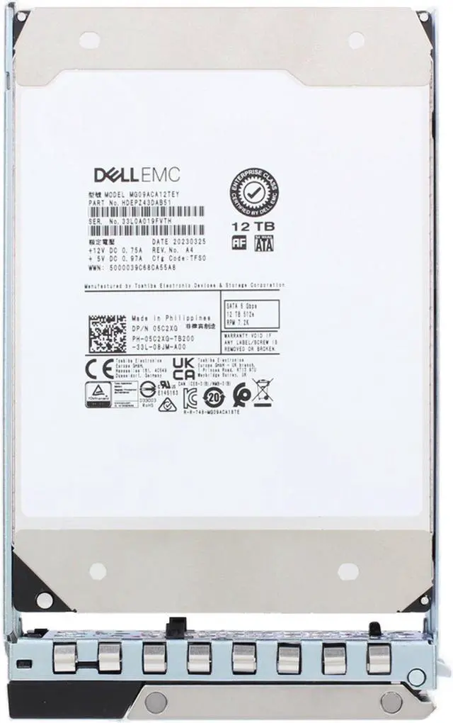 Alt view image 5 of 6 - Dell 12TB 7.2K 512e 6Gbps SATA 3.5 HDD MG09ACA (5C2XG)