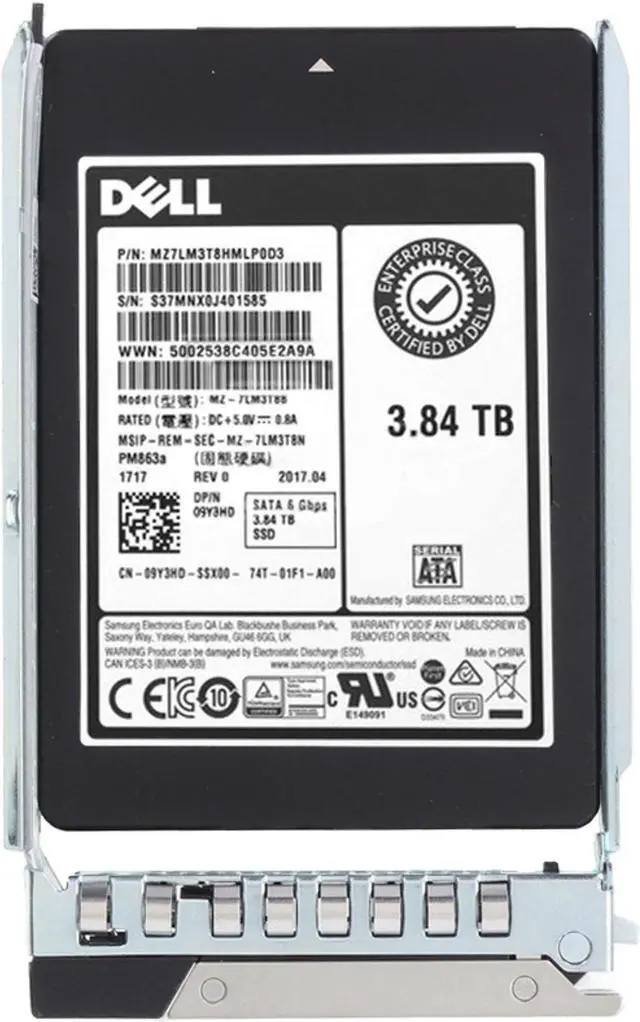 Alt view image 5 of 5 - Dell 3.84TB 6Gbps SATA RI TLC 7mm 2.5 SSD PM863a CPO (9Y3HD) -R