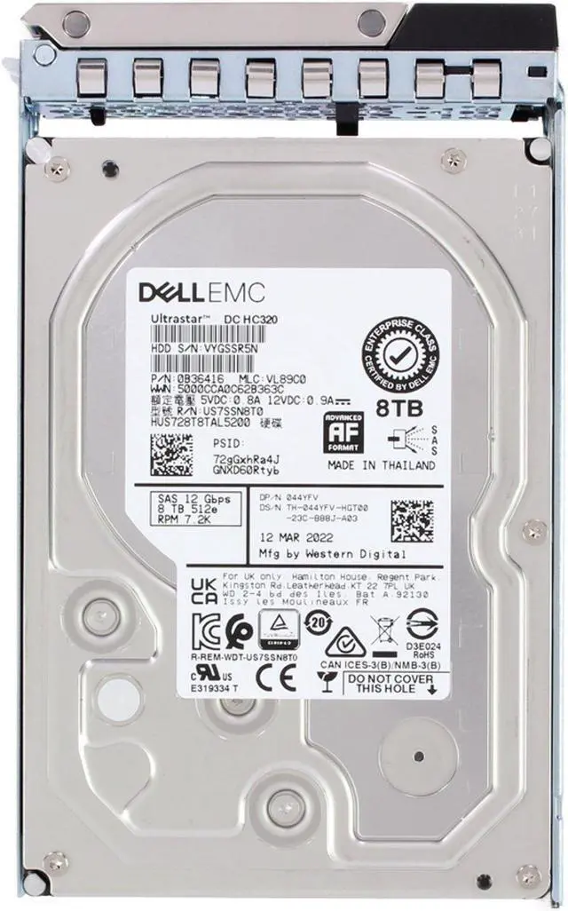 Alt view image 5 of 6 - Dell 8TB 7.2K 512e 12Gbps NL SAS 3.5 HDD Ultrastar DC HC320 (44YFV)