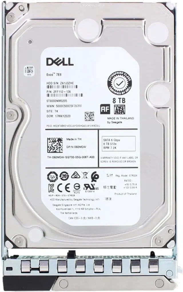 Alt view image 5 of 5 - Dell 8TB 7.2K 6Gbps SATA 3.5 HDD 512e (92MDW)