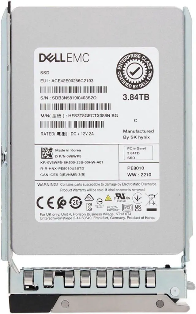 Alt view image 5 of 5 - Dell 3.84TB PCIe NVMe 2.5 RI TLC SSD PE8010 Gen4 (V6WP5-OSTK)