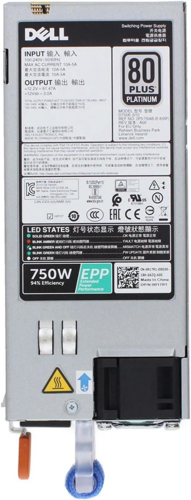 Alt view image 5 of 5 - Dell 750W Reverse Airflow (PSU to I/O) Switch Power Supply (R17R1)