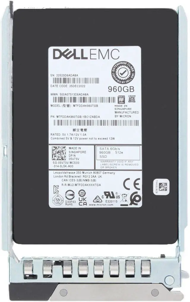 Alt view image 5 of 6 - Dell 960GB 6Gbps SATA MU TLC 7mm 2.5 SSD 512e 5400 Max (5V73V)