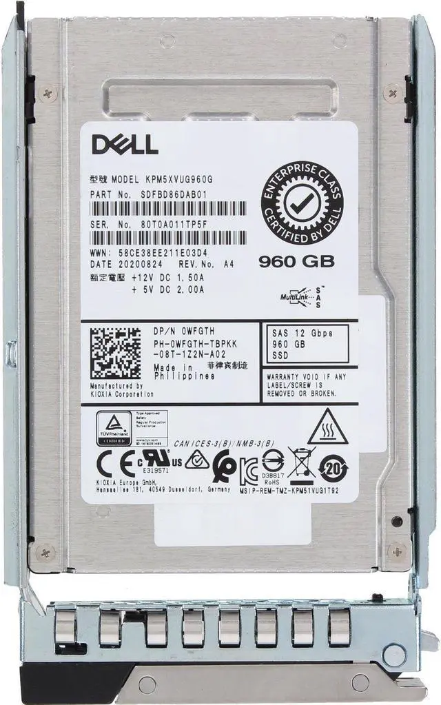 Alt view image 5 of 5 - Dell 960GB 12Gbps SAS MU MLC 2.5 SSD KPM5XVUG960G CPO (WFGTH) -R