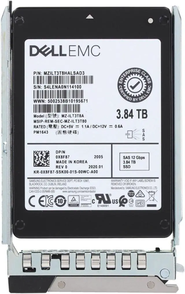 Alt view image 5 of 5 - Dell 3.84TB 12Gbps SAS RI TLC 2.5 SSD PM1643 (X8F87)