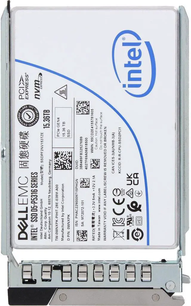 Alt view image 5 of 6 - Dell 15.36TB PCIe Gen4 NVMe RI QLC 2.5 SSD D5-5316 (WNXPK)
