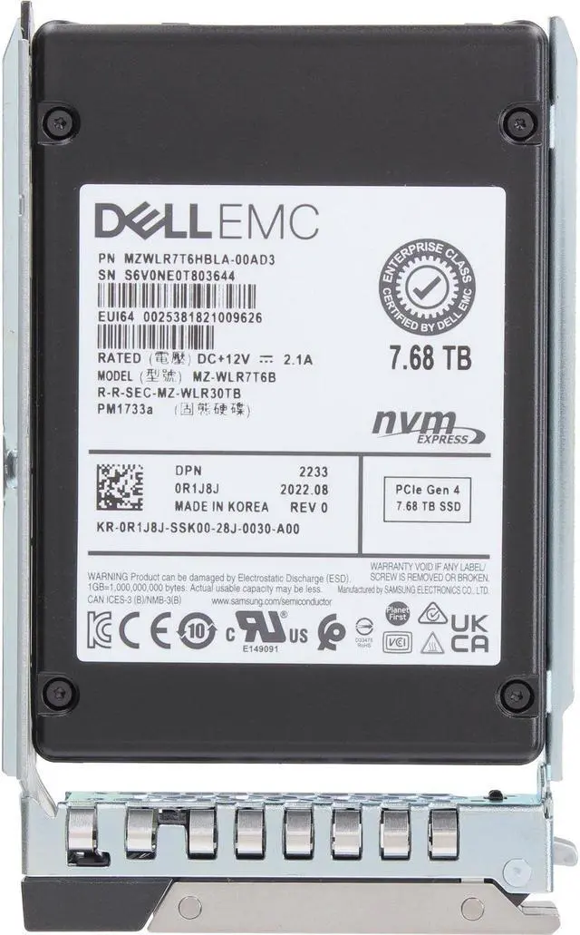Alt view image 5 of 6 - Dell 7.68TB PCIe Gen4 NVMe RI TLC 2.5 SSD PM1733a (R1J8J)