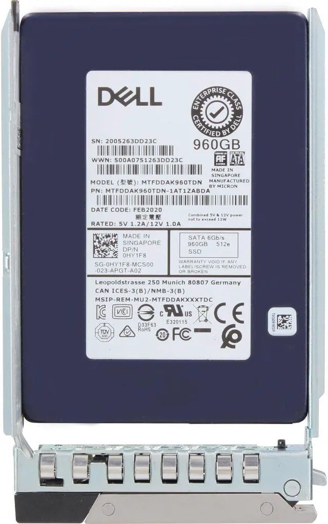 Alt view image 5 of 5 - Dell 960GB 6Gbps SATA MU TLC 2.5 SSD 512e 5200 Max CPO (HY1F8) -R