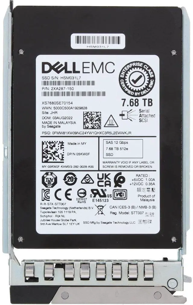 Alt view image 5 of 6 - Dell 7.68TB 12Gbps SAS RI TLC SED 2.5 SSD XS7680SE70154 (5KW0F)