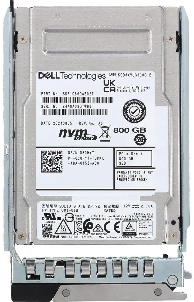 Alt view image 5 of 5 - Dell 800GB PCIe Gen4 NVMe Mixed Use TLC 2.5 SSD KCD8XVUG800G (30HYT)
