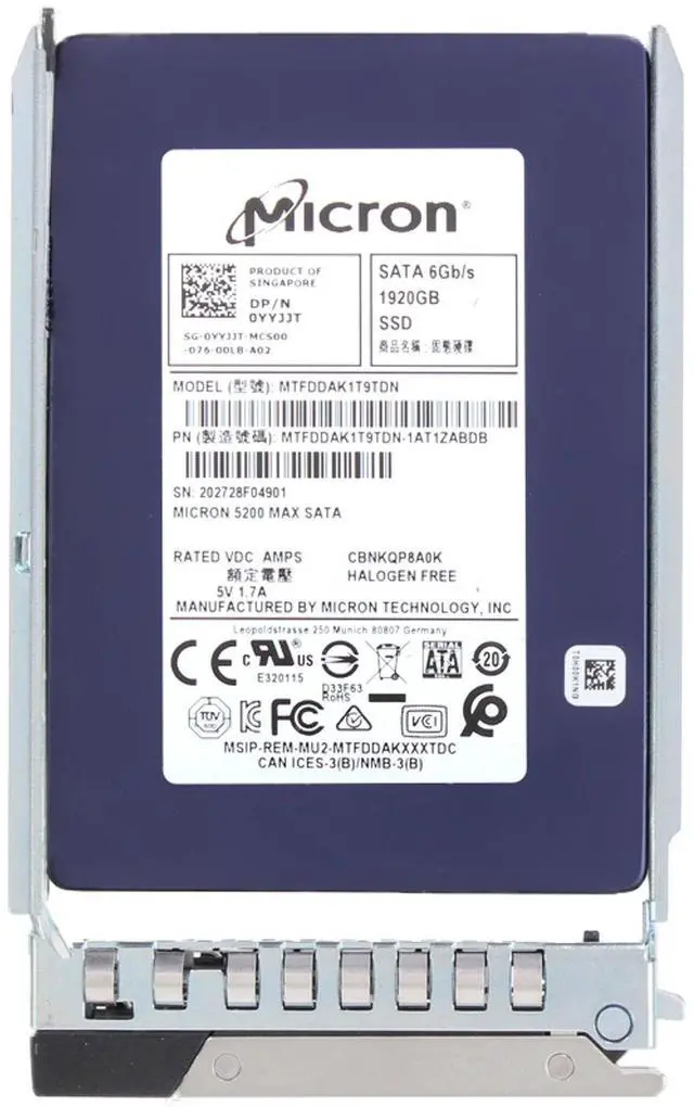 Alt view image 5 of 6 - Dell Micron 1.92TB SATA TLC MU 6Gbs 7mm 2.5 SSD 512e 5200 MAX (YYJJT)