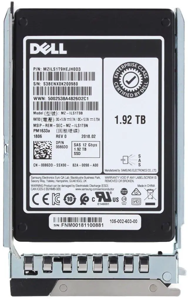 Alt view image 5 of 5 - Dell 1.92TB 12Gbps SAS RI TLC 2.5 SSD  PM1633a CPO (086DD) -R