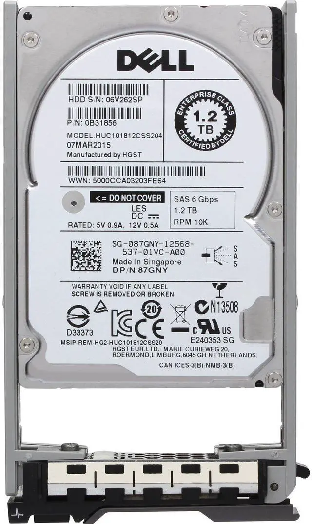 Alt view image 5 of 6 - Dell 1.2TB 10K 512n 6Gbps SAS 2.5 HDD Ultrastar C10K1800 CPO (87GNY-CO3)