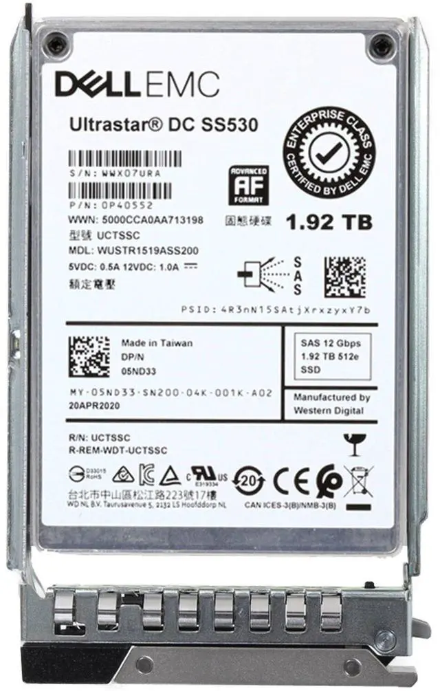 Alt view image 5 of 6 - Dell 1.92TB 12Gbps SAS RI TLC 2.5 SSD 512e DC SS530 (5ND33)