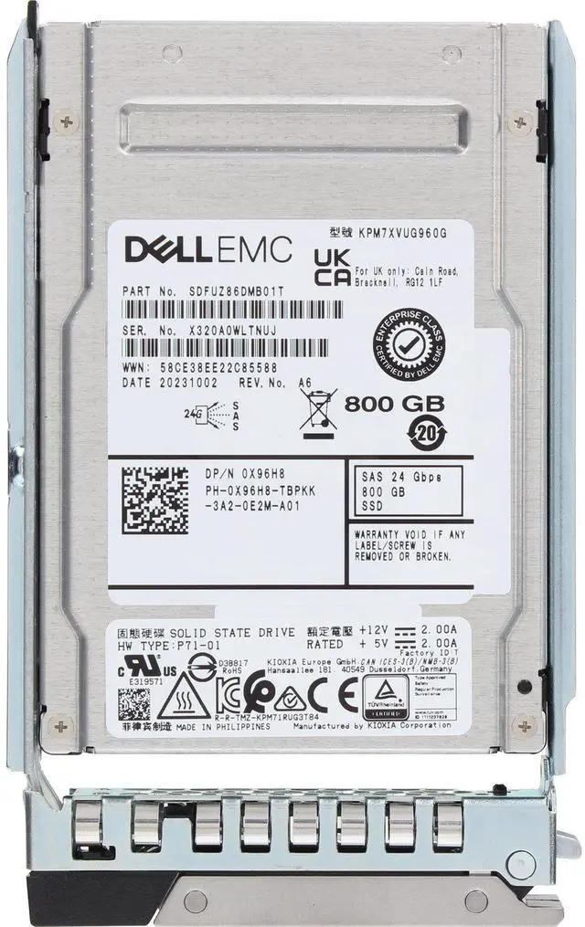 Alt view image 5 of 5 - Dell 800GB 24Gbps SAS MU TLC 2.5 SSD KPM7XVUG960G (ME4) (X96H8)