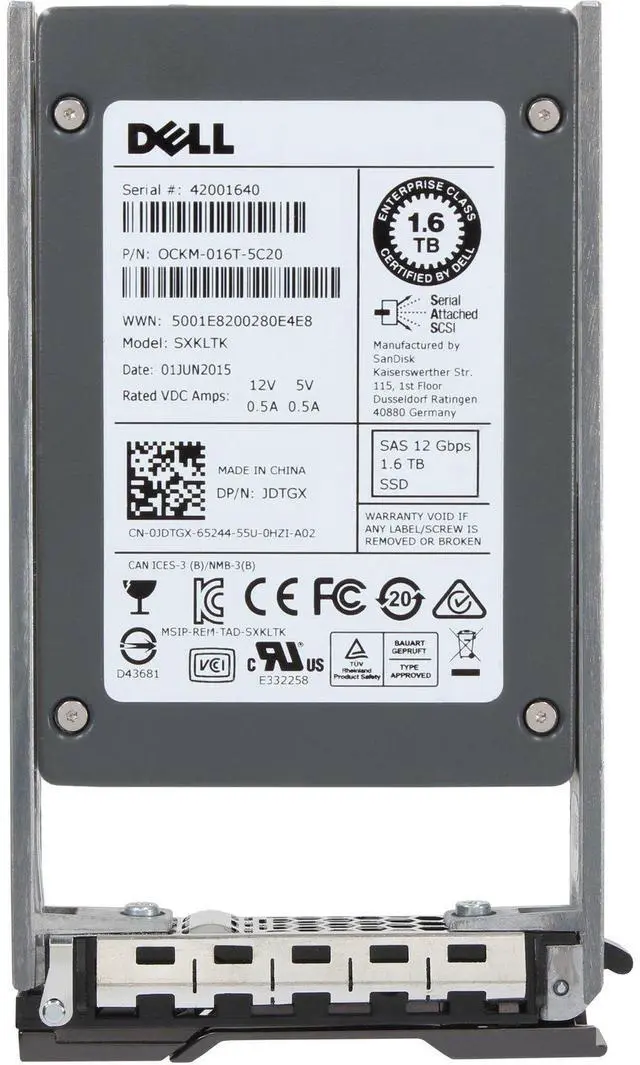 Alt view image 5 of 6 - Dell 1.6TB 12Gbps SAS WI eMLC 2.5 SSD SDLT0CKM CPO (JDTGX) -CO3