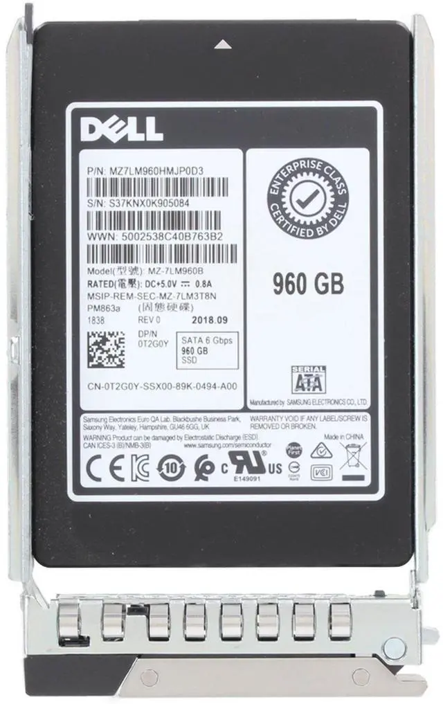 Alt view image 5 of 6 - Dell 960GB 6Gbps SATA RI TLC 7mm 2.5 SSD PM863a CPO (T2G0Y) -R