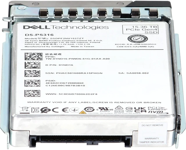 Alt view image 4 of 5 - 1ND16-CD1 Dell 15.36TB Enterprise NVMe Gen4 RI QLC 2.5 SSD D5-P5316