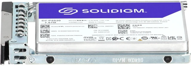 Alt view image 3 of 5 - 86DM1-CDL Dell Solidigm 7.68TB Enterprise NVMe Gen4 RI TLC SED 2.5 SSD D7-P5520