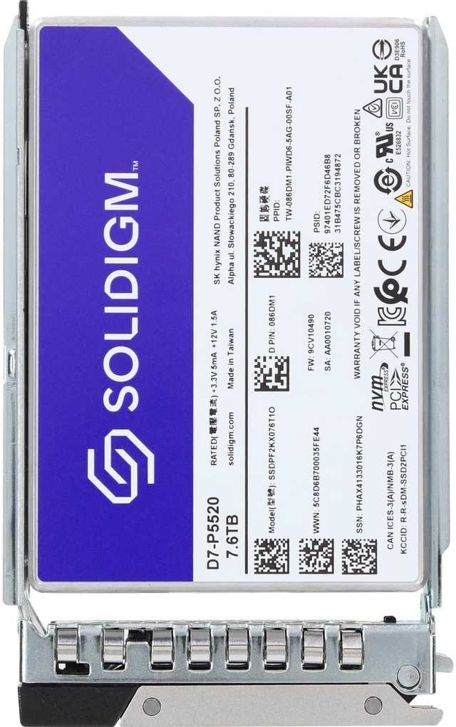Alt view image 5 of 5 - 86DM1-CDL Dell Solidigm 7.68TB Enterprise NVMe Gen4 RI TLC SED 2.5 SSD D7-P5520