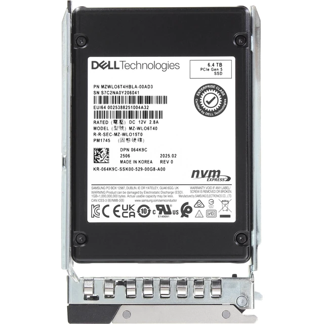Alt view image 5 of 5 - 64K9C-CD1 Dell 6.4TB Enterprise NVMe Gen4 MU TLC 2.5 SSD PM1745