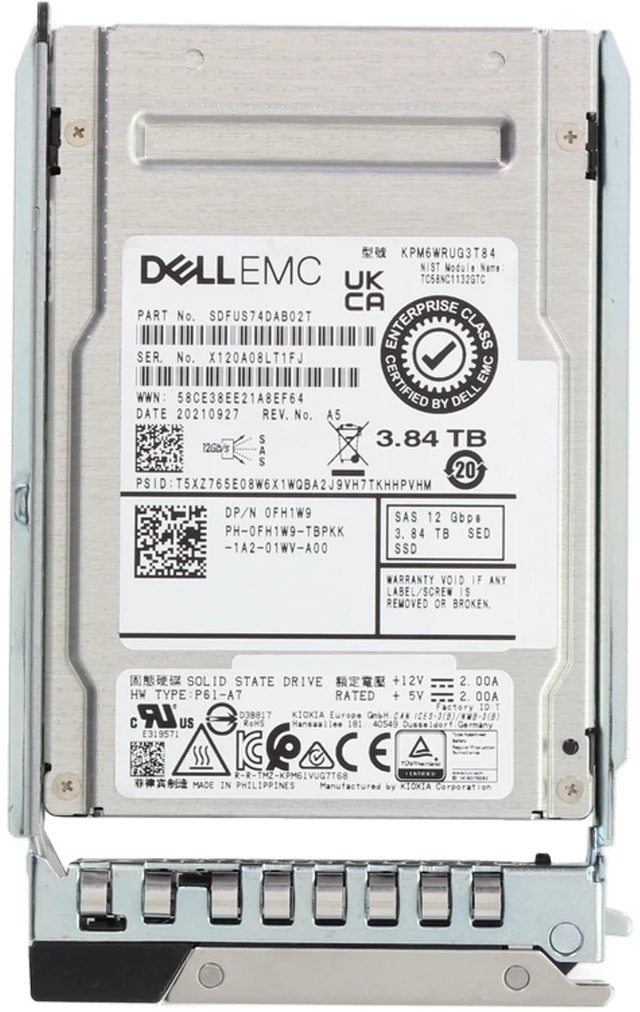 Alt view image 5 of 5 - FH1W9-CDN Dell 3.84TB 12/24Gbps SAS RI TLC SED FIPS 2.5 SSD KPM6WRUG3T84