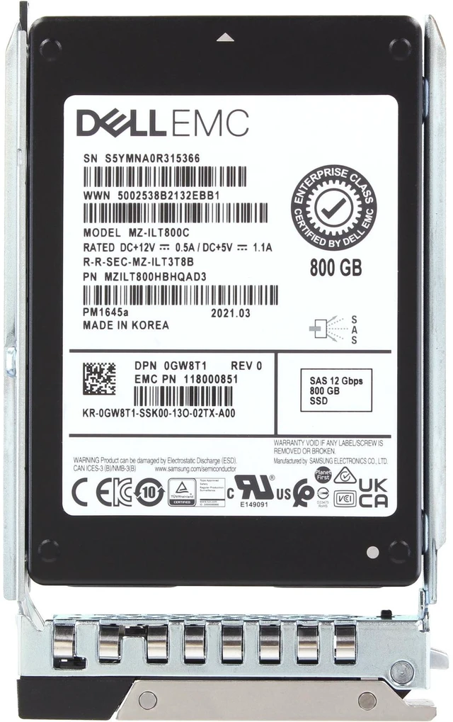 Alt view image 5 of 6 - GW8T1 Dell 800GB 12Gbps SAS MU TLC 2.5 SSD PM1645a CPO -R