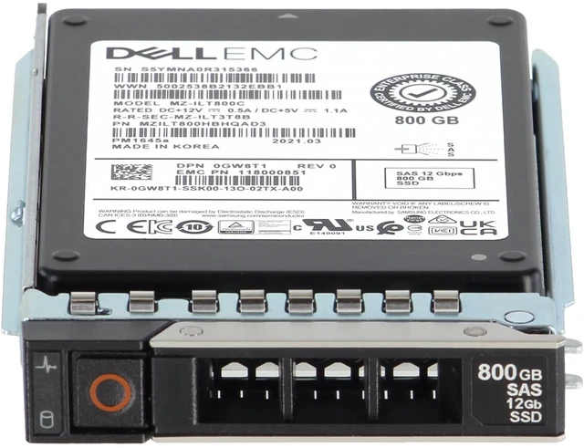 Alt view image 2 of 6 - GW8T1 Dell 800GB 12Gbps SAS MU TLC 2.5 SSD PM1645a CPO -R