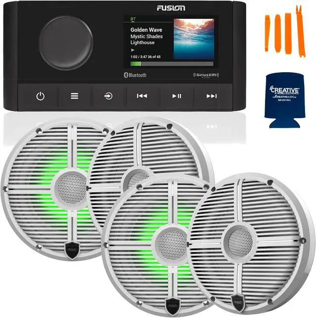 Main image of Fusion MS-RA210 Marine AM/FM/BT/NEMA2000/Sirius XM Ready Stereo with 2 Pair Wet Sounds RECON 6-XWW RGB High Output 6.5" RGB Lighting Marine Coaxial Speakers,
