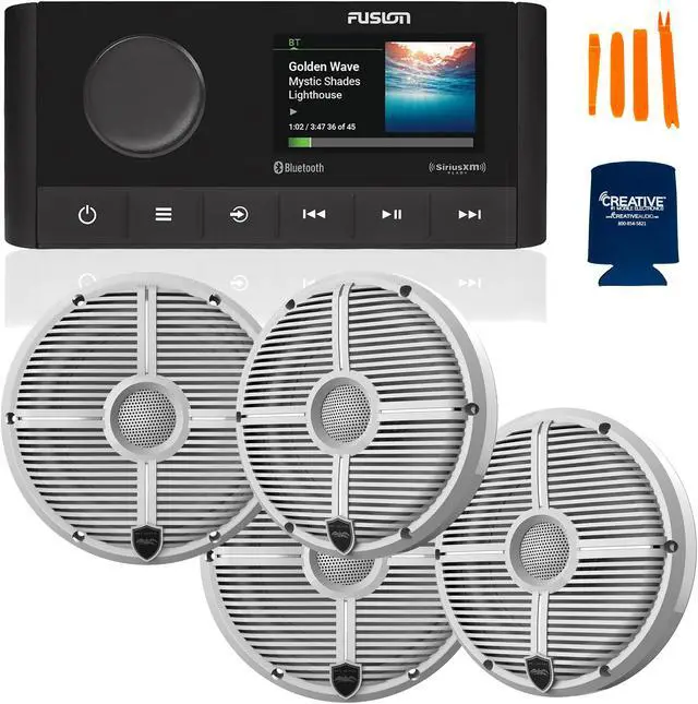 Main image of Fusion MS-RA210 Marine AM/FM/BT/NEMA2000/Sirius XM Ready Stereo with 2 Pair Wet Sounds RECON 6-XWW High Output 6.5" Marine Coaxial Speakers, White Grill