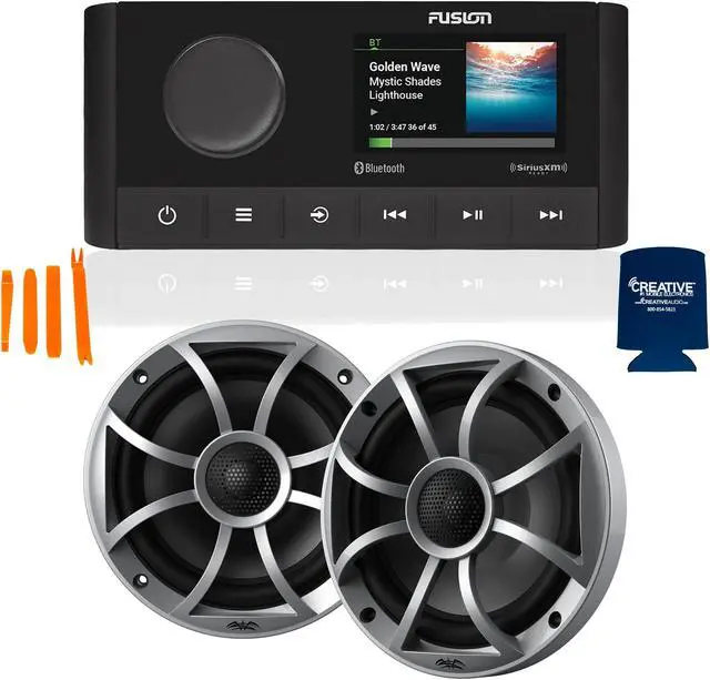 Main image of Fusion MS-RA210 Marine AM/FM/BT/NEMA2000/Sirius XM Ready Stereo with 1 Pair Wet Sounds RECON 6-S High Output 6.5" Marine Coaxial Speakers, Silver Grill