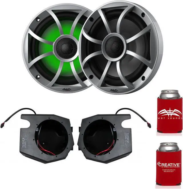 Alt view image 5 of 7 - Wet Sounds RECON 6-S RGB 6.5" Silver Grill RGB Marine Speakers with RZ4-F65U 2014-2019 Polaris RZR Front Kick Pods