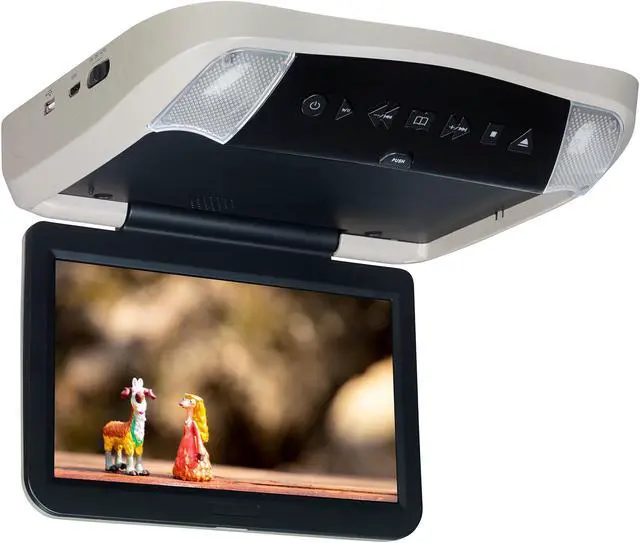 Alt view image 2 of 4 - Audiovox VODP10 Overhead Monitors with 2 Wireless Headphones, DVD Players with Three Snap-on Bezels in Black, Shale and Pewter